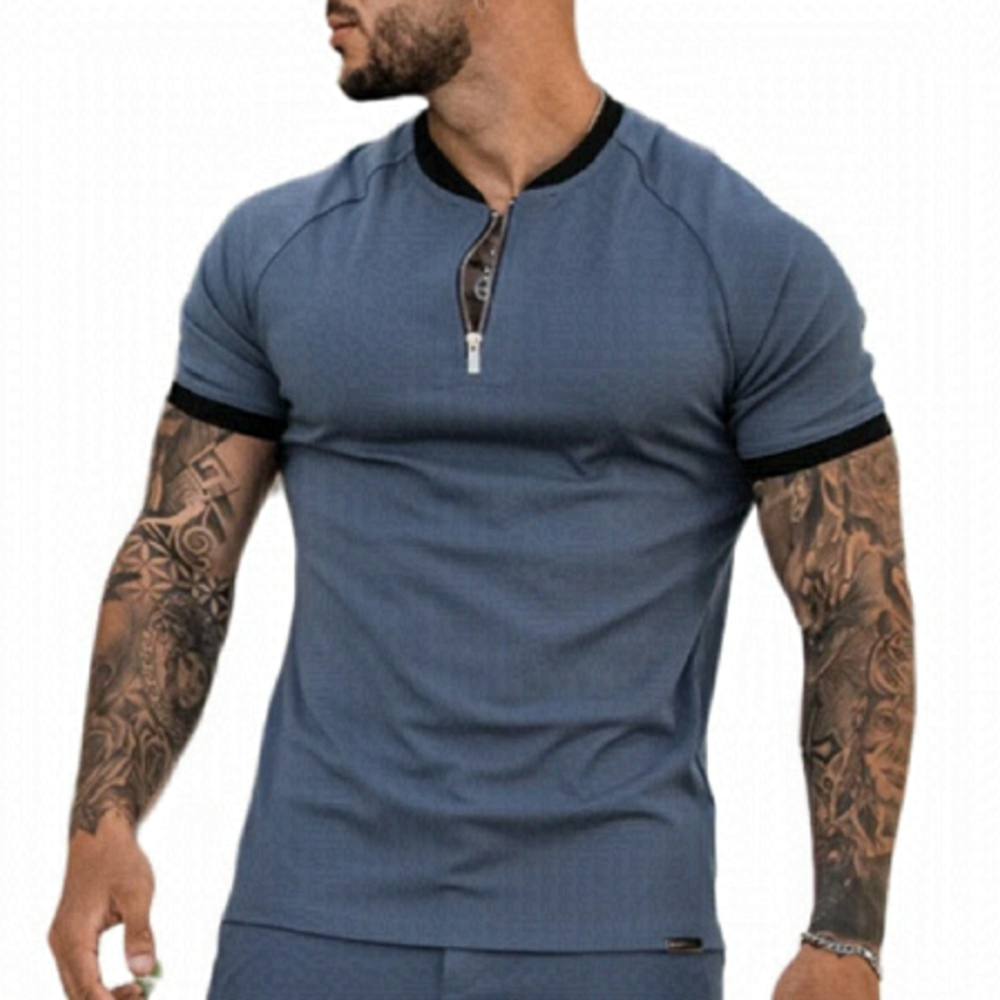 MAUVAIS Stretch Light Blue Zip Tee Size Small